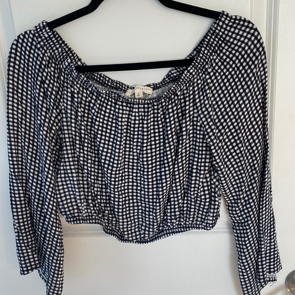 LA Hearts Black and White Gingham long sleeve crop
